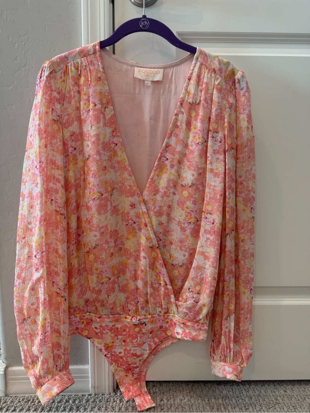 Rococo Sand Pink Floral Wrap-Front Bodysuit
